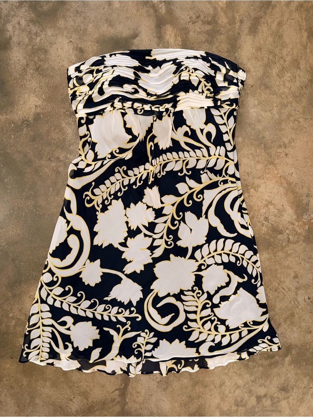 Ann Taylor 100% Silk Strapless Floral Dress Black Ivory Size 6